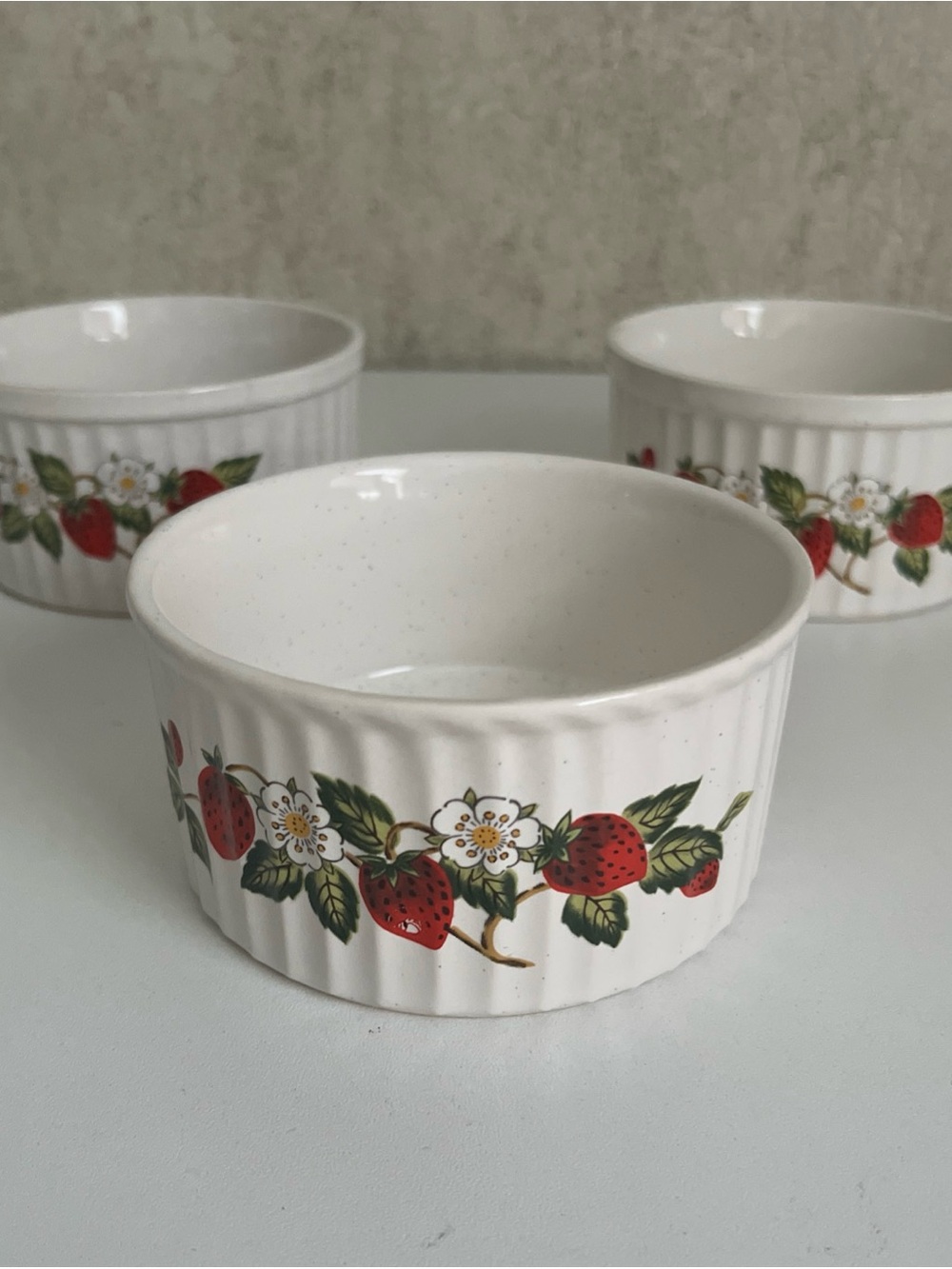 Vintage Sheffield Strawberries  n Cream Ramekin Dish Bowl Japan 1970s Set of 3